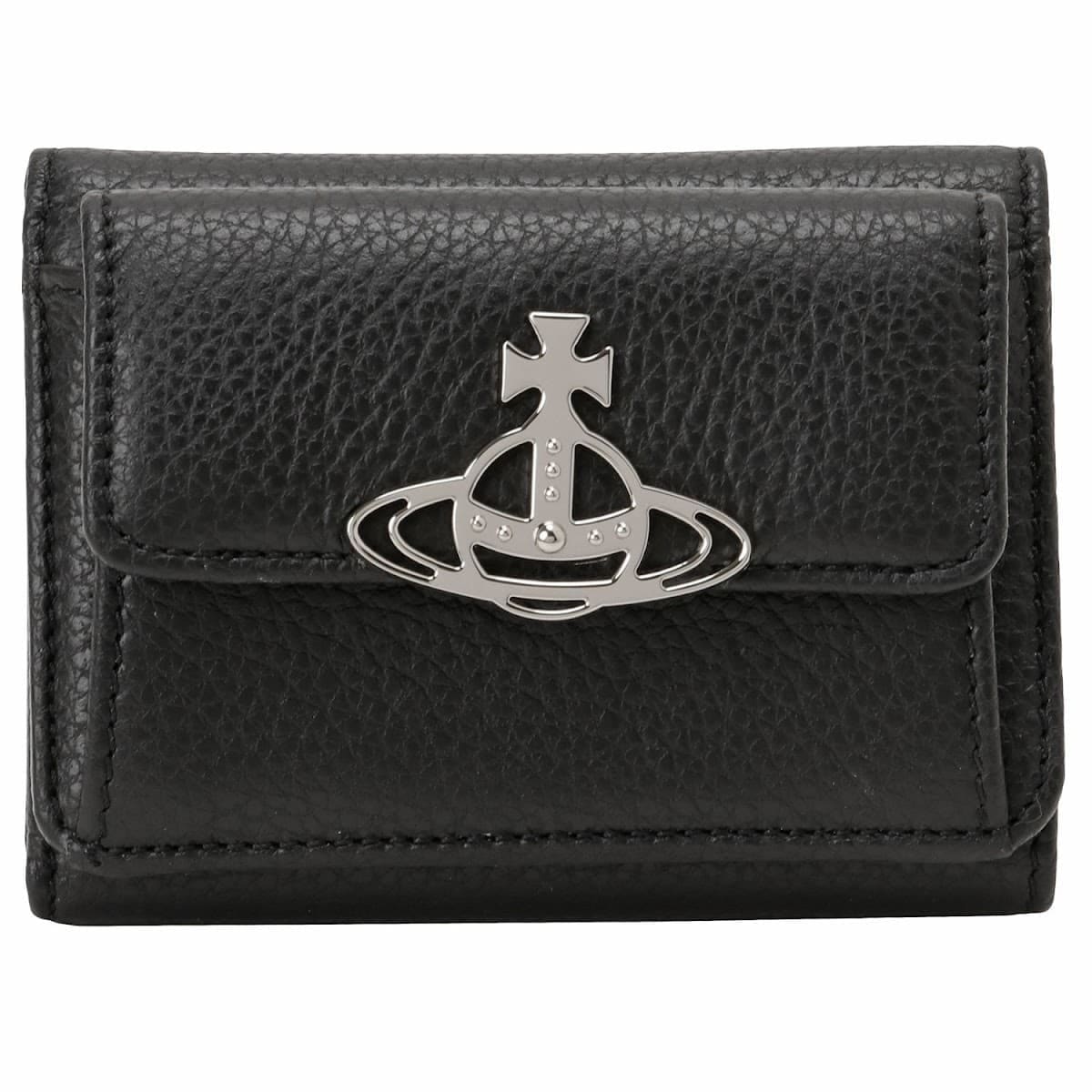 [訳ありアウトレット(箱破れ)] ヴィヴィアンウエストウッド 財布 Vivienne Westwood レディース 52010013 L001J N401 グレインレザー 三つ折り財布 ミニ財布 ブラ