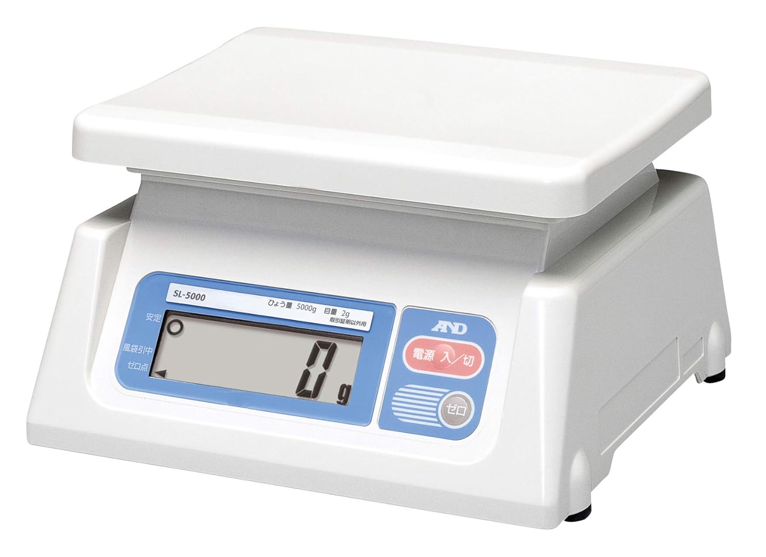 A&D デジタルはかり SL-5000 ひょう量:5000g 最小表示:2g 皿寸法:230 W *191 D mm 検定無計量法準拠製品