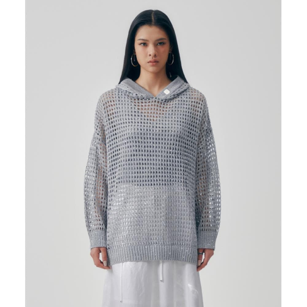 TREEMINGBIRD Metallic Sparkle Knit Pullover Gray TM251