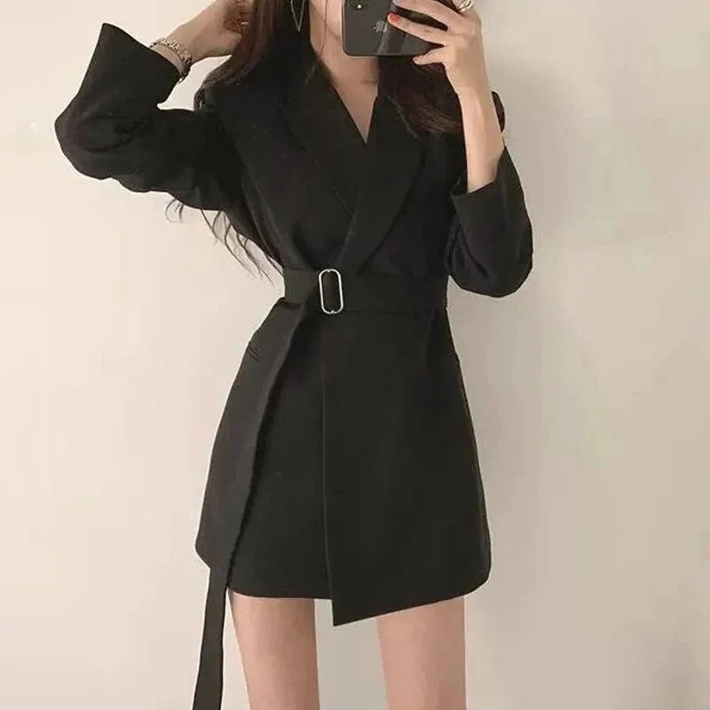 作春アウター韓国ファッション 春トレンチコートスーツ人気ボアアウターベルト付きステンカラーコート　ショートコートシンプル！ノーカラーコート生活応援ビジネス特集