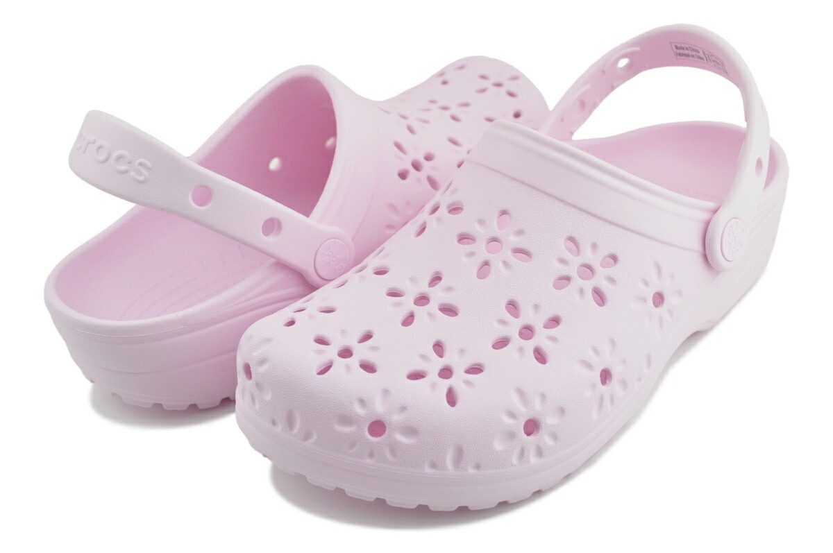 クラシック フローラルカットアウト クロッグ ピンク ミルク 210927-6zw
