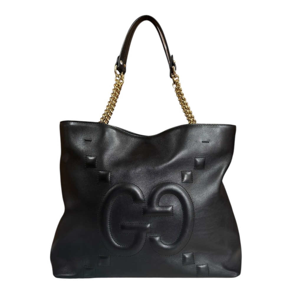 グッチ チェーントート トートバッグ レザー 453561 ブラック GUCCI 中古 美品 71,390円
