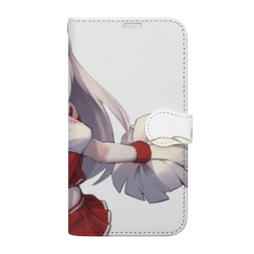 【文字入れ可能受注生産】白うさぎの女の子　ジェニファー　チアガール 手帳型スマホケース