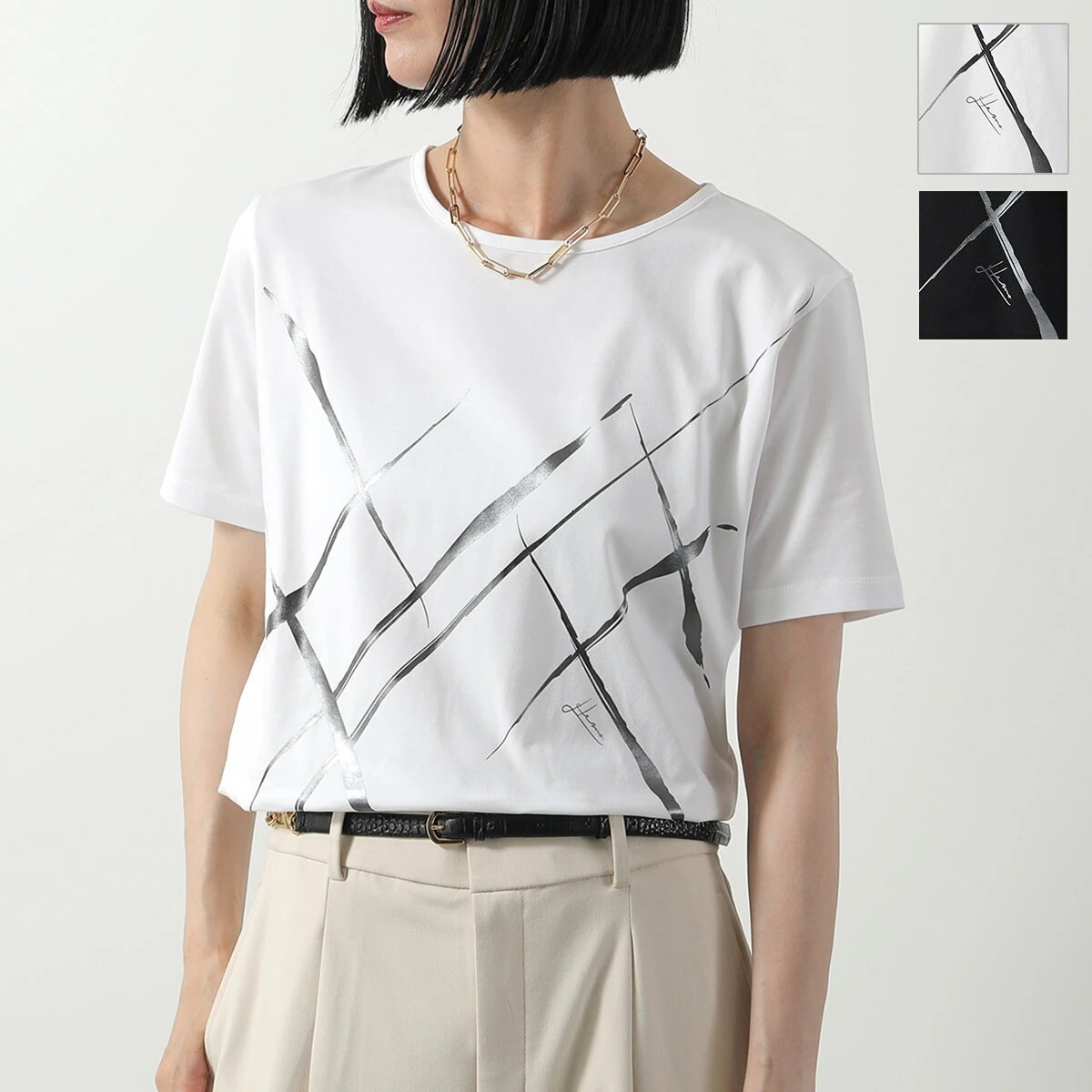 HERNO ヘルノ Tシャツ JG000277D 52009 レディース 半袖 カットソー ロゴT ストレッチ クルーネック カラー2色