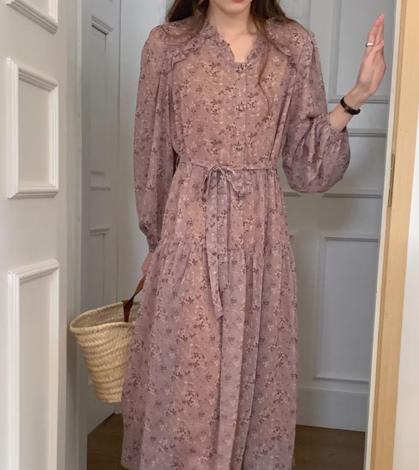 ワンピース デート モテアイテム ロングワンピース シフォン 花柄 フレア 大人可愛い きれいめ 上品 おしゃれ かっこいい 大人可愛い ラブリー キュート ガーリー クール モード系 セクシー