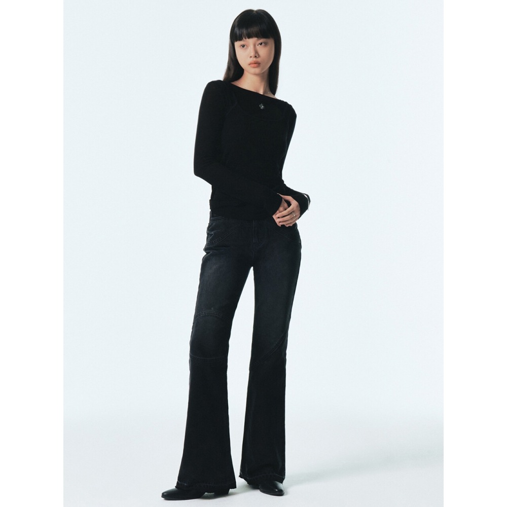CITYBREEZE切開ブーツカットデニムパンツBLACK