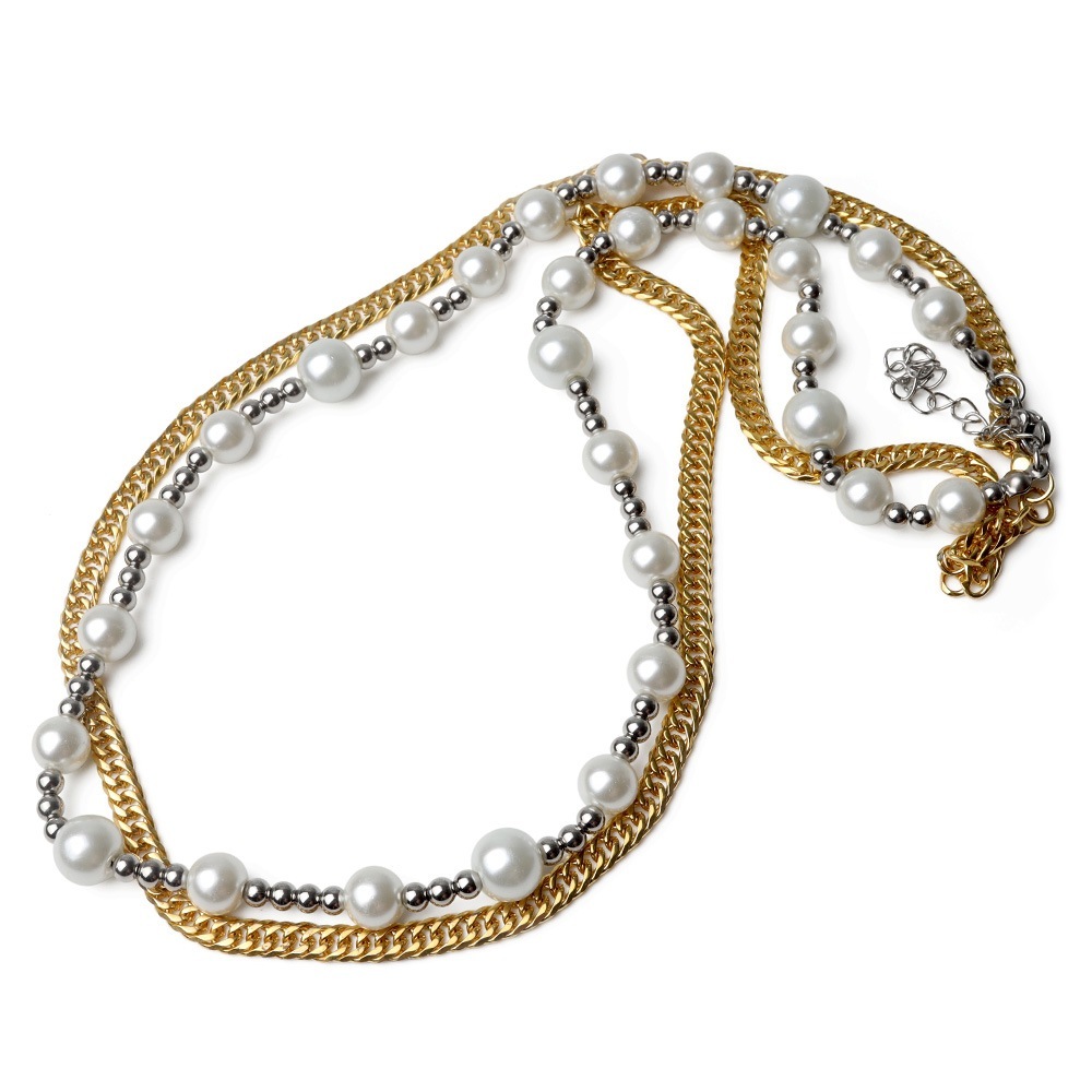 ダブル喜平 パールネックレス [n476]