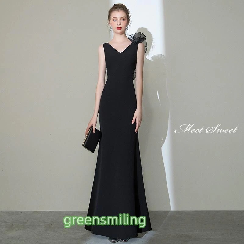 カラードレス ロングドレス ブラック マーメイドドレス 黒 ノースリーブ パーティードレス ウェディングドレス 結婚式 二次会 演奏会 発表会