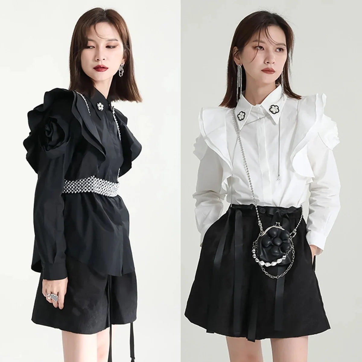 【J.Fashion】 春ブラウス クロバー花飾り フリル 長袖 レディースブラウス 日焼け止め レディースシャツ 関連商品は店で購入可能 メガ割30%までに制限