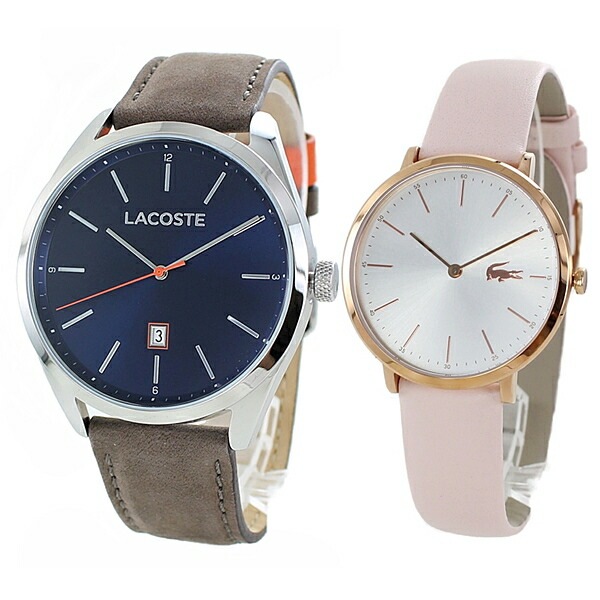 【ペア収納箱つき】ラコステ 時計 ペアウォッチ 2本セット 腕時計 手表 ブラウン ピンク レザー 革ベルト 20109102000948 誕生日プレゼント ポイント消化