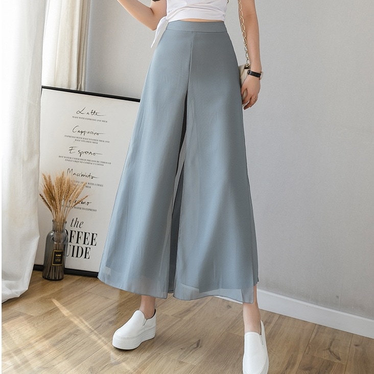 ワイドレッグパンツ シフォンロングパンツ フェイクスカートパンツ カジュアルシフォンパンツ ボトムス パンツ ズボン ワイドパンツ ガウチョパンツ 膝下 ロング ロング丈 9分丈 アンクル丈 フレア