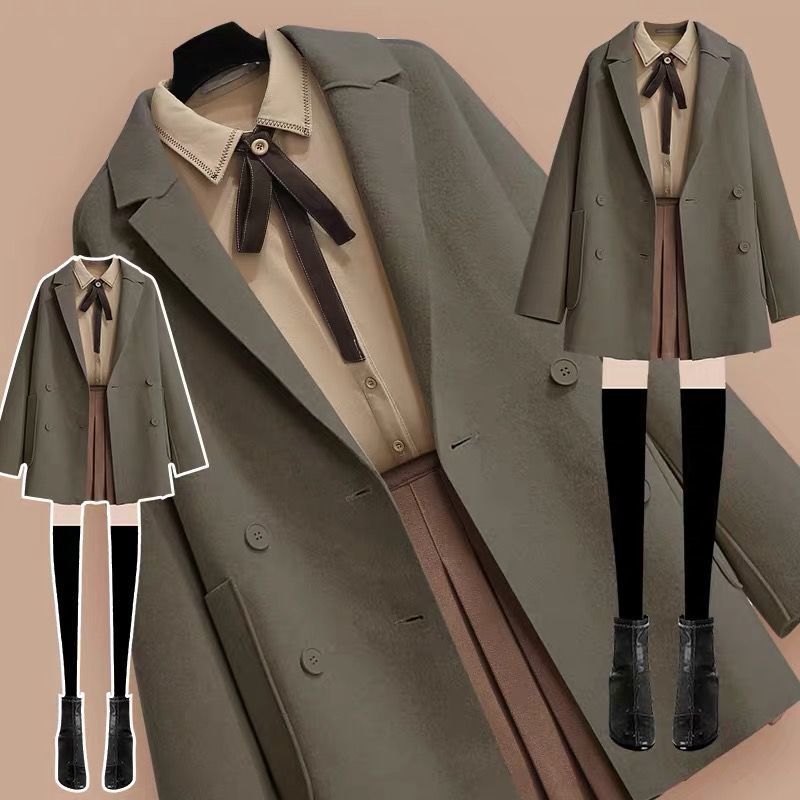 制服スーツワンピースオーバーサイズ婦人服の新作スーツ減齢リバーシブルウールコート 脚魅せミニスカート 涼しく楽ちんセットアップ ブレザー コスプレ女子高生