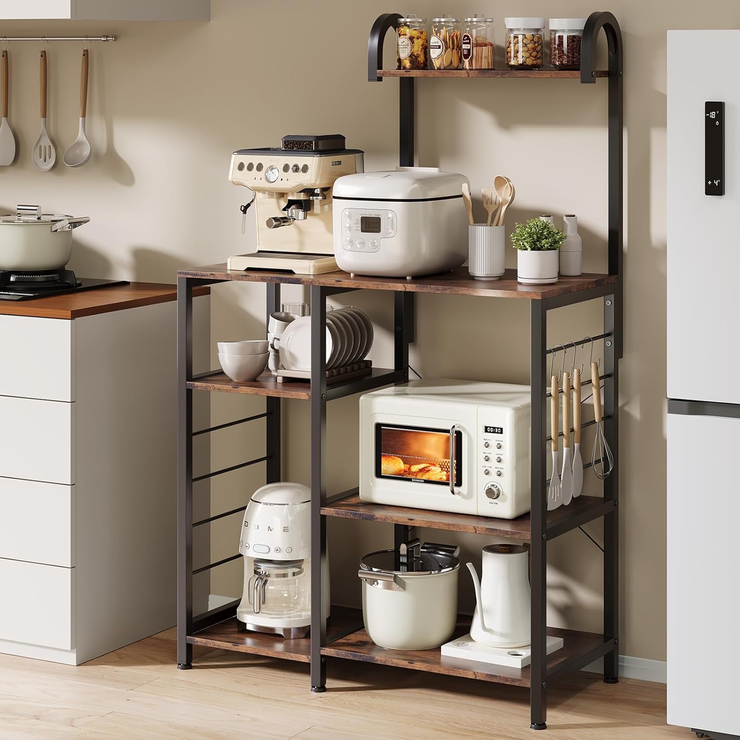 [SuperKois] レンジラック キッチンラック レンジ台 食器棚 頑丈 高耐荷設計 大型レンジ対応 キッチン棚 キッチン収納 レンジボード キッチンカウンター 棚 耐荷重100kg 組み立て簡単