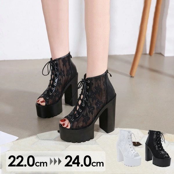 メッシュブーツ サンダル レディース 厚底 美脚 通気 おしゃれ 透かし 厚底サンダル チャンキーヒール 太ヒール 16センチヒール レ-スアップ ハイヒール 身長アップ 脚長 かわいい di141x