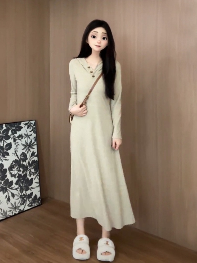 ロングドレスのフランスの気質ドレープフード付き長袖ドレス子供の2023新しい初秋のイーストシーズンシニア感覚