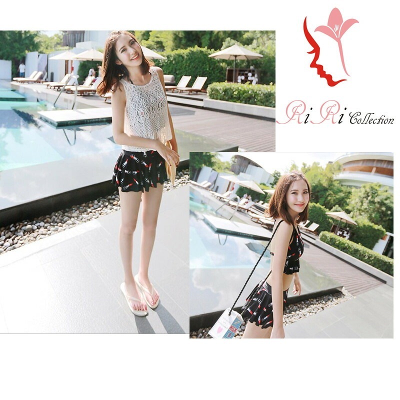 新作 -f101 フレア リップ柄 オシャレ スカート レース パレオ 口紅 フリル 水着 水着 レディース オフショル 水着 バンドゥ ビキニ 2点 セクシー パッド付 レース 花柄 海外旅行 ハワ 6,080円