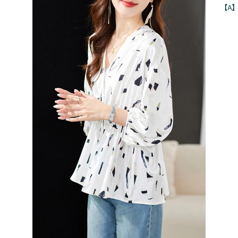 トップス レディース おしゃれ 上品 通勤 オフィス カジュアル 夏 Vネック 七分袖 ウエスト シフォンシャツ 肉 厚 隠し スリム ショート 実現