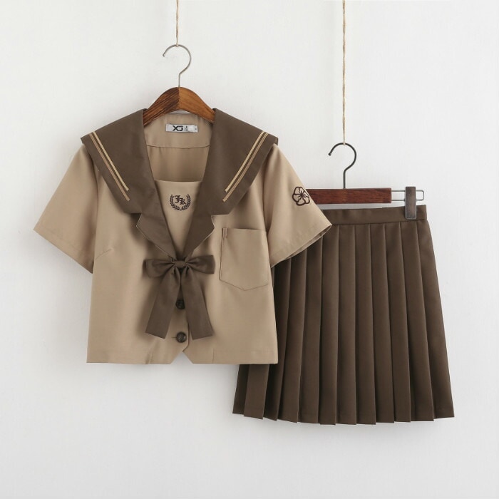 セーラー服 半袖 学生服 上下セット 茶色 ブラワン 　女子制服　JK制服　コスプレ 高校生 コスプ