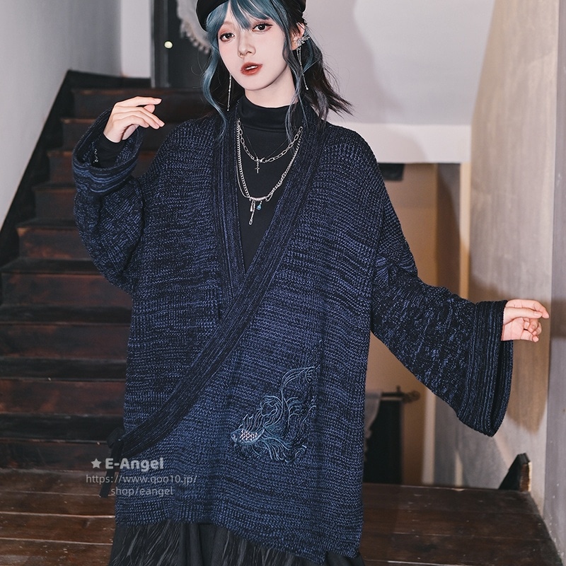 カーディガン ニット レディース チャイナ風トップス 秋冬 vネックニット ゆったり あったか 魚刺繍 オリジナル 可愛い