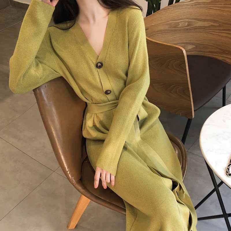 のニットドレス韓国ファッションニット長袖シンプルセーターベーススカート