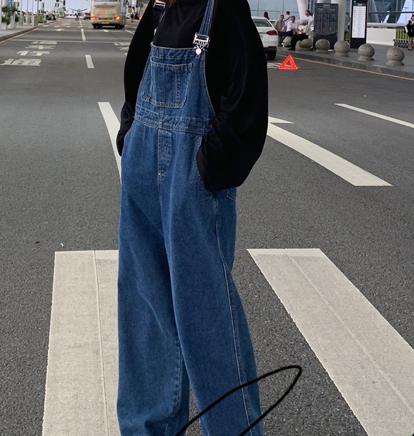 サロペット オーバーオール デニムパンツ デニム ブルー オールインワン ズボン デニムズボン レディース ロング ミディアム カジュアル 無地 オールシーズン 春 夏 秋 冬 ふんわり 可愛い