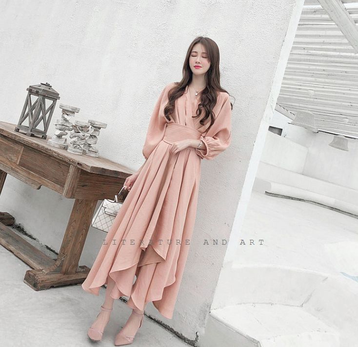ワンピース レディース ロング ドレス スカート フェミニン キュート ガーリー ピンク 上質 優雅 ハイエンド 高級感 オシャレ 謝恩会 結婚式 二次会 デート お出かけ 休日 バックリボン 通勤