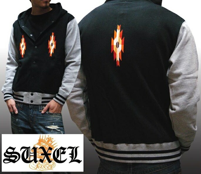 セール SUXEL サクエル メンズ フード ジャケット ブラック エスニック柄 パーカー フーディー 411 フォーダブワン 雑誌 掲載 ブランド ストリート HIPHOP ウェアー B系 服