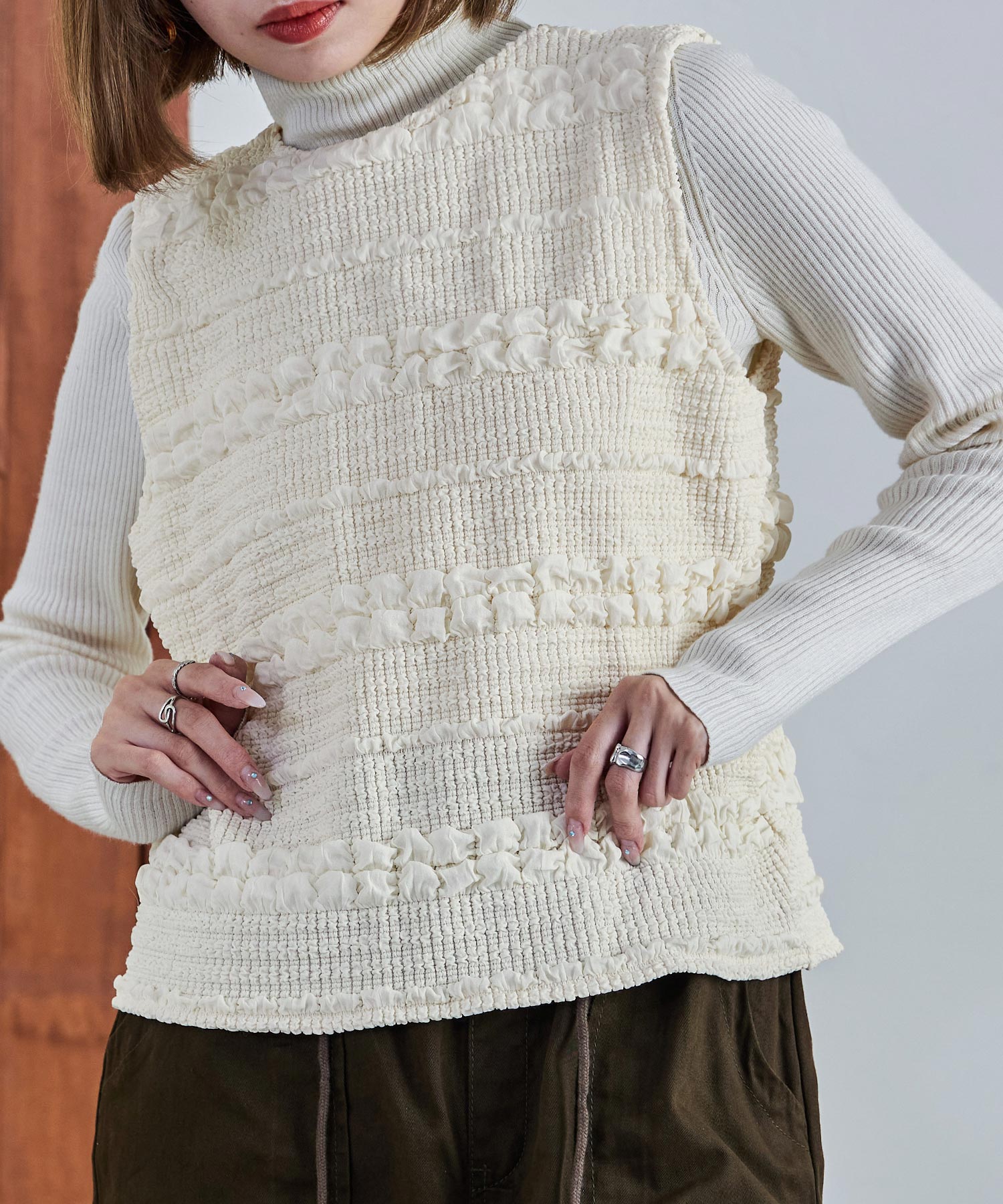 ポコポコジャガードノースリブラウス ジャガード ノースリーブ トップス ブラウス レディース ポコポコ キレイ目 ベスト ジレ 袖なし 春夏 秋冬 オールシーズン