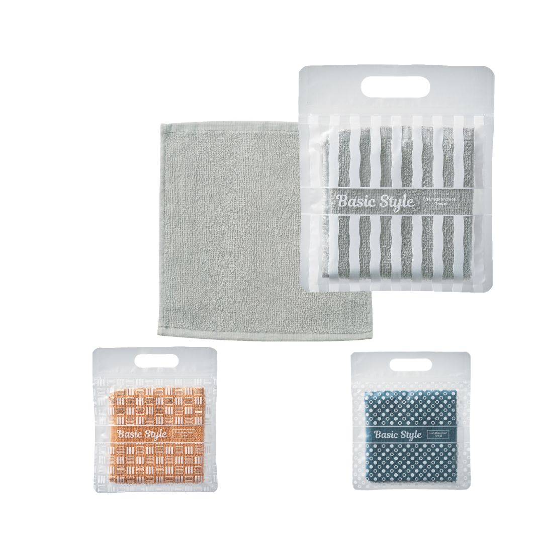 【60個セット】ベーシックスタイル ハンカチタオル コットン100% 大人向け シンプルデザイン ギフト用 プチギフト シック 男女兼用 おしゃれ ノベルティ 粗品 コンパクト