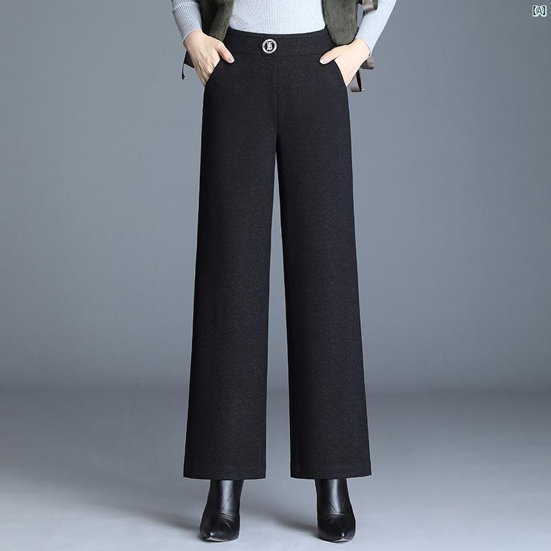 レディース　ファッション　オシャレ　シンプル ウール ワイド レッグ パンツ 秋冬 韓国 九分丈 ハイウエスト ストレート スリム カジュアル