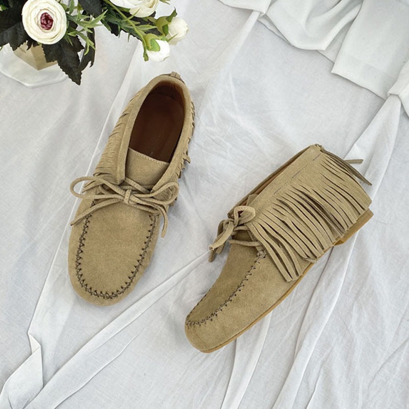 ユニークなフリンジデザイン ベーシックな レースアップ デイリー ハイカットモカシン