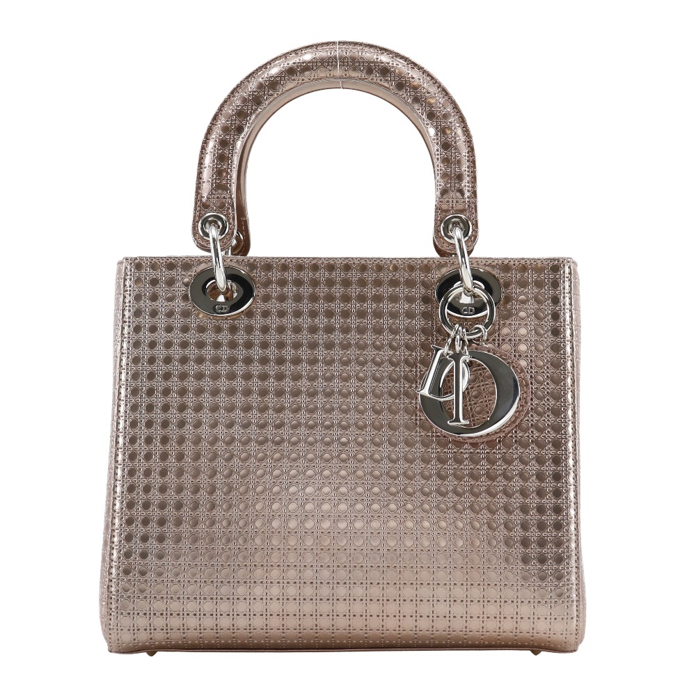 レディディオール ミディアム カナージュ M0550PSKC ハンドバッグ レザー ピンクゴールド レディース 中古品