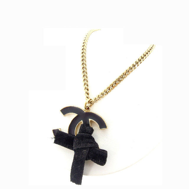 ネックレス アクセサリー ココマーク リボン ブラック ゴールド 中古