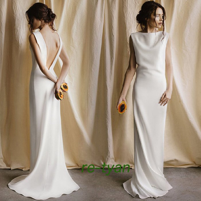 ウェディングドレス二次会花嫁白ワンピース スレンダードレス花嫁ドレス前撮り後撮り海外挙式ビーチフォト 8,499円