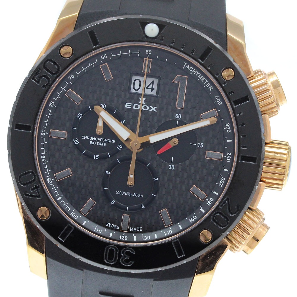エドックス EDOX 10020 クロノオフショア1 クロノグラフ ビッグデイト クォーツ メンズ 美品 保証書付き_912580【中古】