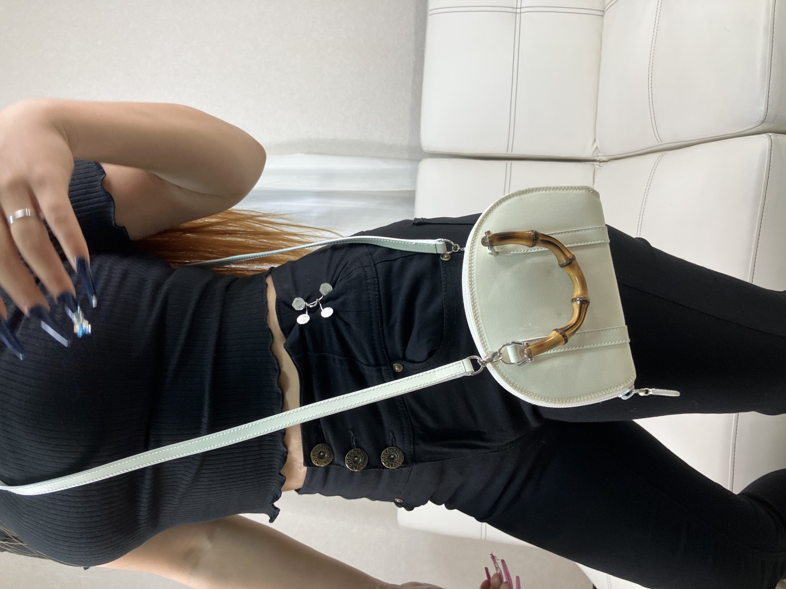 バンブー ミニ ショルダーバッグ 2WAY ハンドバッグ アイボリー キャンバス レザー ヴィンテージ 039 1705 0701 イタリア製 保存袋付