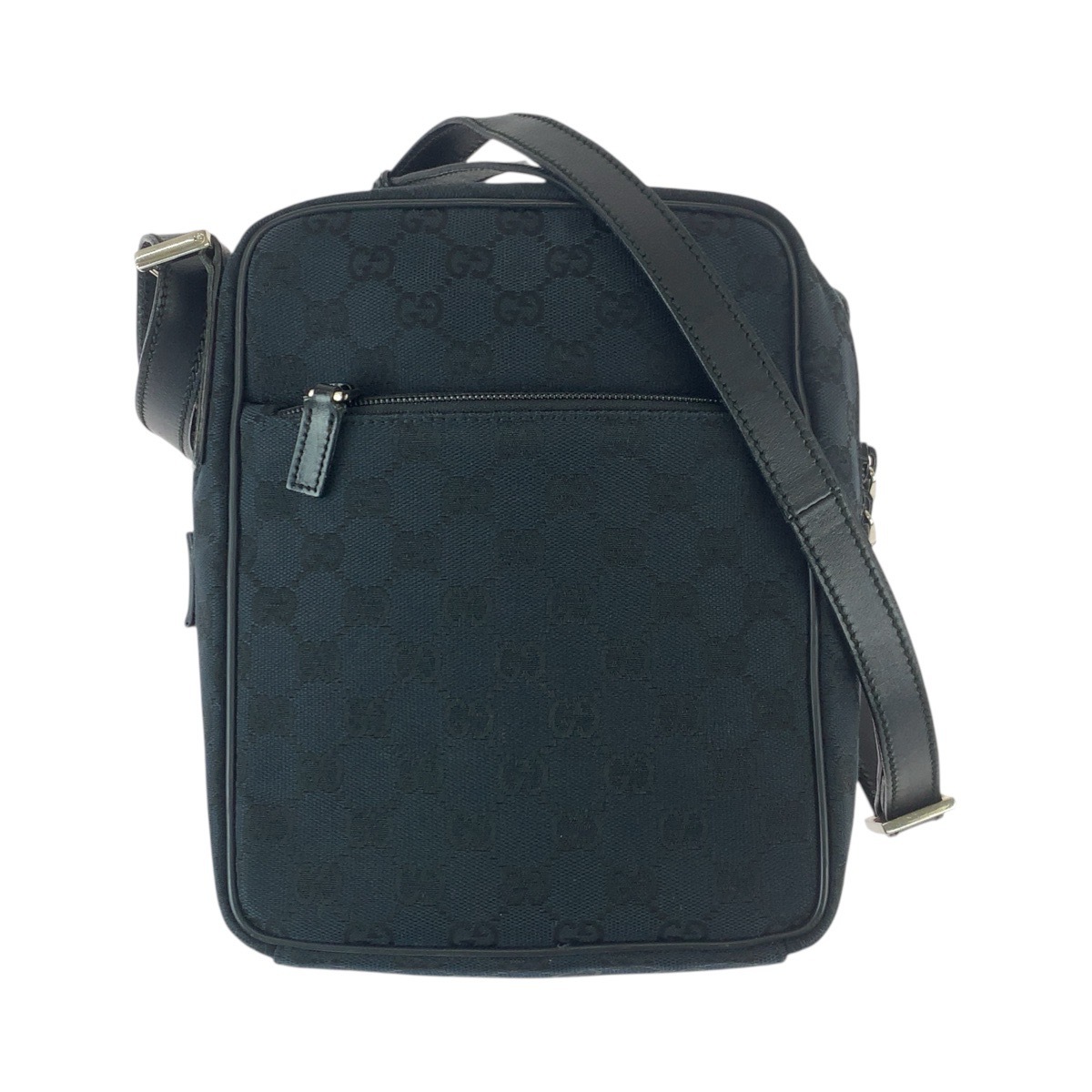 美品 ブラック 黒 シルバー金具 GGキャンバス/レザー 018.1612 ショルダーバッグ メッセンジャーバッグ レディース 505685