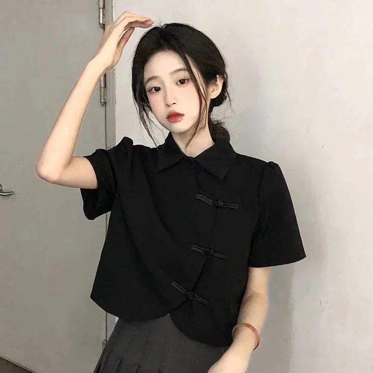 今っぽシアーシャツ新中式改良版チャイナドレスショート丈トップス婦人服半袖シャツシャツ 半袖 レディース