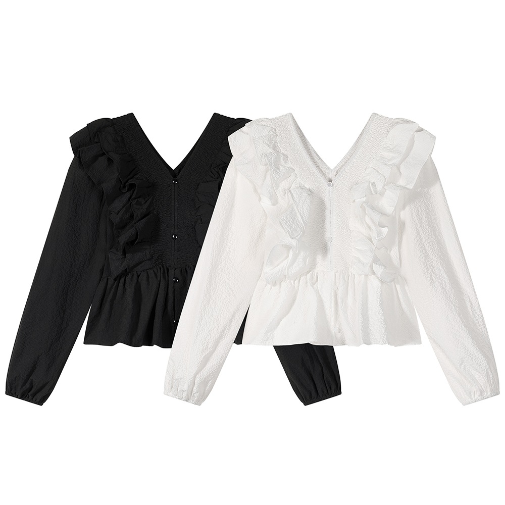 トップス デート シャツ ブラウス カットソー 袖あり 長袖 Vネック かわいい 大人可愛い きれいめ シンプル カジュアル 大人 上品 おしゃれ お洒落 主役級 存在感 春 秋 10代 20代