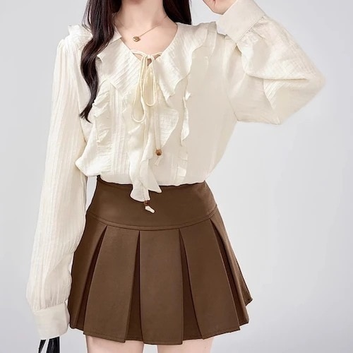 2024秋冬ラッフルリボンテクスチャーブラウス