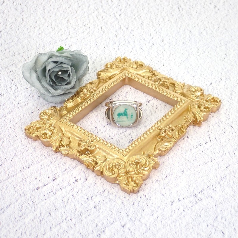 コロゾ ホース 馬 12号 リング 指輪 メタル シェル シルバー グリーン 53 レディース アクセサリー【ABランク】