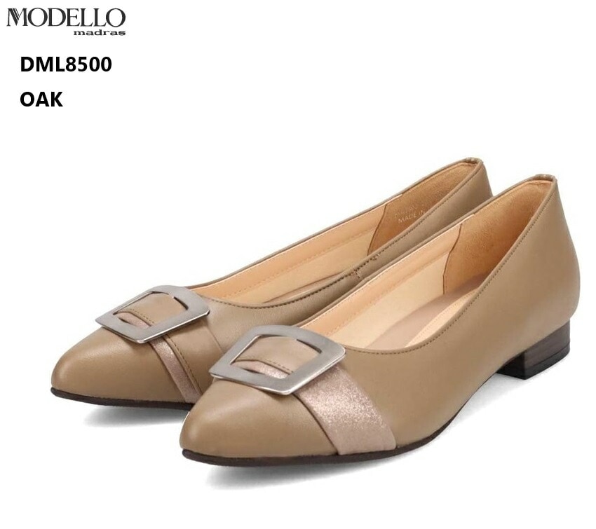 (マドラスモデロ)madras MODELLO DML8500 日本製 本革 ポインテッドトゥ ローヒールカジュアルパンプス シンプルでありながら高級感のあるバックルデザイン