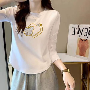 新しい tシャツ 長袖 トップス ベース 糸綿 女性 純粋な欲望風 ホットガール 多用性 ニッチ 裾 円弧 春 秋