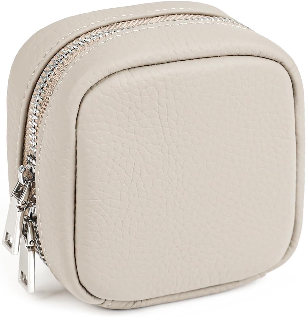 化粧ポーチ 小物入れ 本革 (アイボリー) 小さめ スクエア 軽量 自立 耐久性 旅行