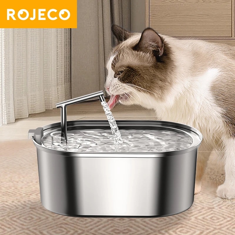 Rojecto-ステンレス鋼の猫と犬の噴水 自動猫の酒飲み ペットの水ディスペンサーアクセサリー