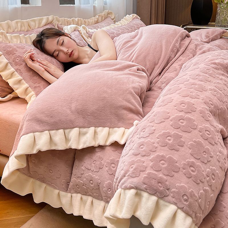 [5 カラー] 冬の寒さ対策厚手 3/ 4点セット0.9/1.2 / 1.5/1.8M フラットシーツ+布団カバー+枕カバー/ 掛け布団カバー静電気がない