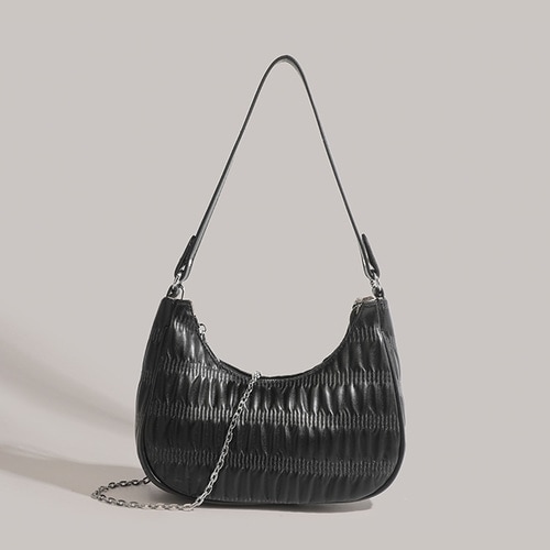 (3色) 櫛目文 プリーツバッグ 革 ミニショルダーバッグ