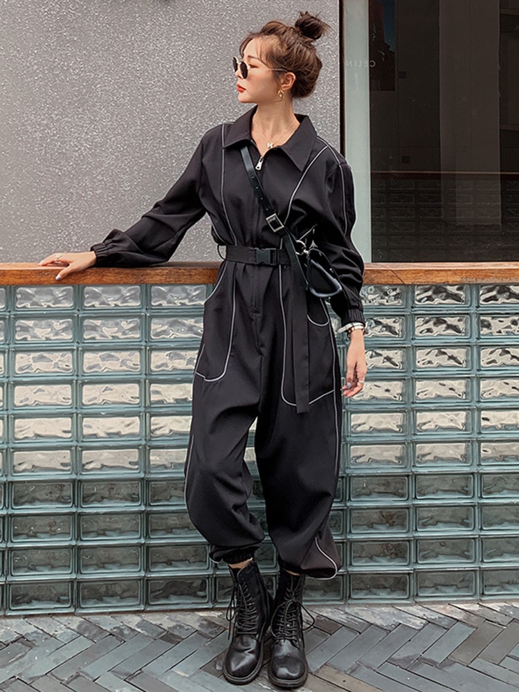 ジャンプスーツ ワークツイル オールインワン レディース 体型カバー フロントジッパー つなぎ きれ