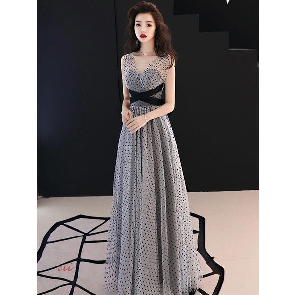 令和 パーティードレス 袖なし 二次会 ワンピース 結婚式 ウェディングドレス ロング丈 水玉 セクシー 着痩せ お呼ばれ 20代30代40代 大きいサイズ 披露宴