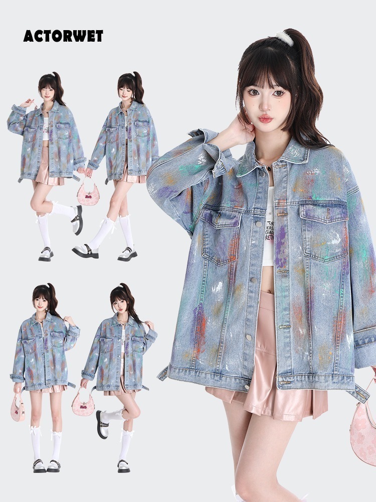 コーデに役立つ！デニムジャケット レディース 春と秋の2025新ラウンドネックミディアムデニムジャケット 韓国ファッション